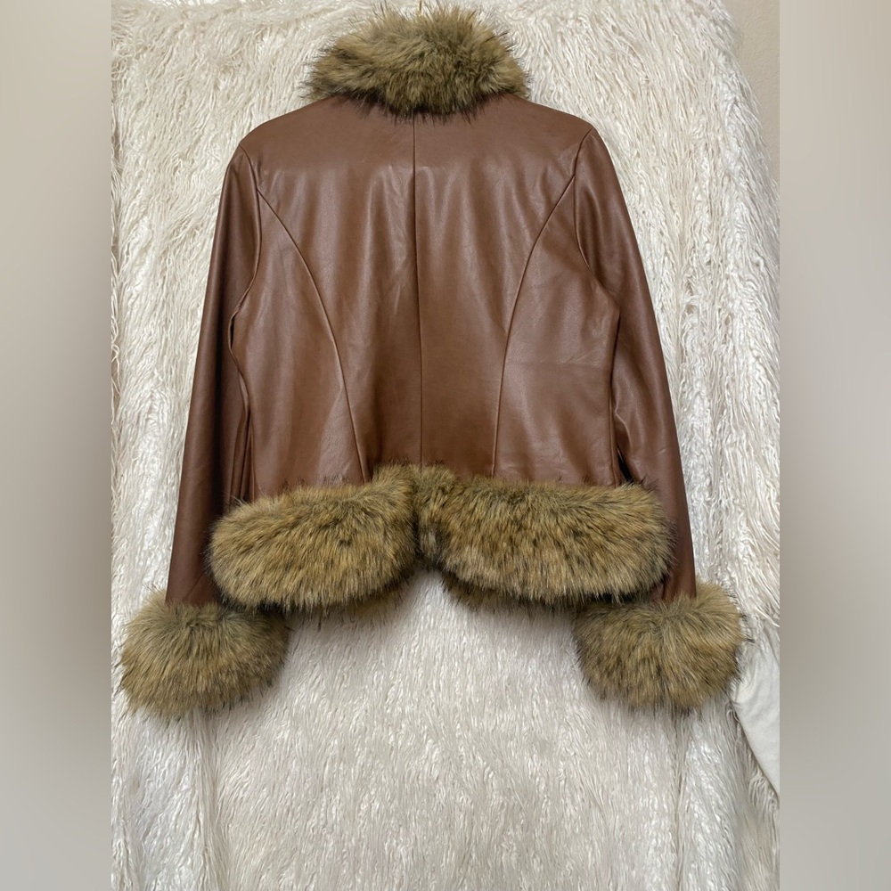 🔥NWT🔥 Silence + Noise Faux Fur Trim Jacket, Size L, Brown - Picture 7 of 9